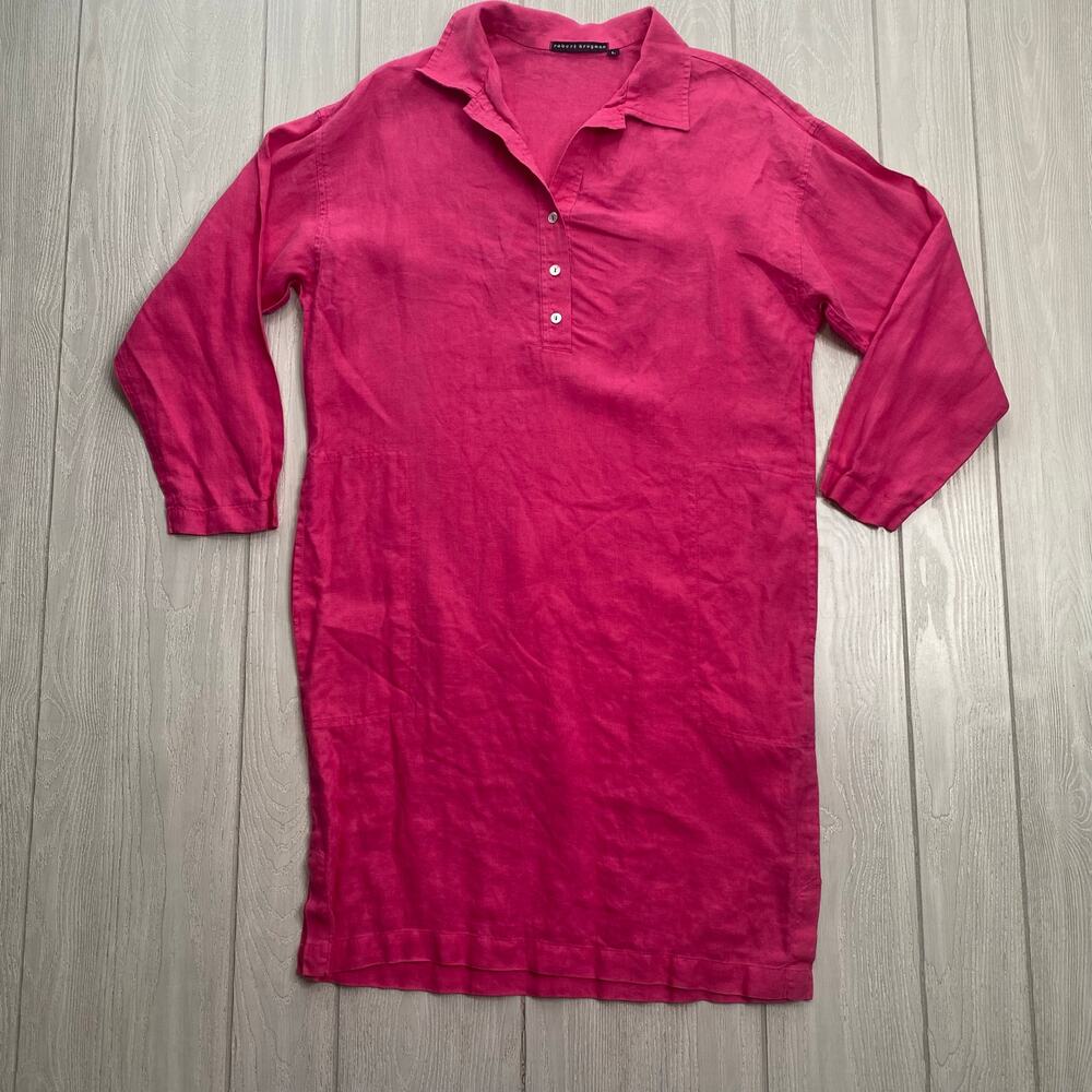 Robert Krugman Vintage Boxy Pink Linen 3 Button Shirt Dress Size Large